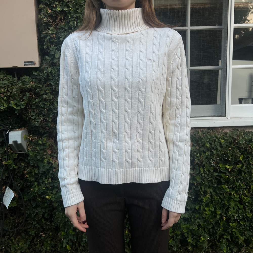 Women's White Cable Knit Sweater
